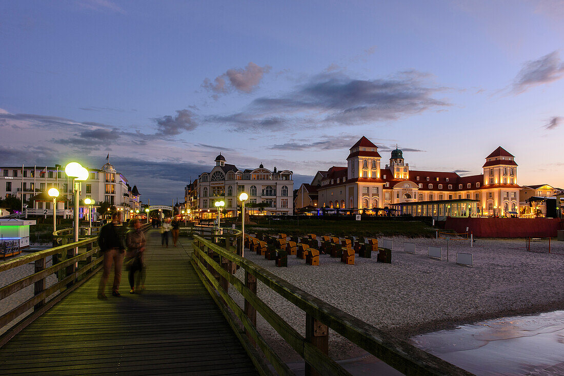 View from lake bridge on Kurhaus, Binz, Rügen, Baltic Sea coast, Mecklenburg-Vorpommern, Germany