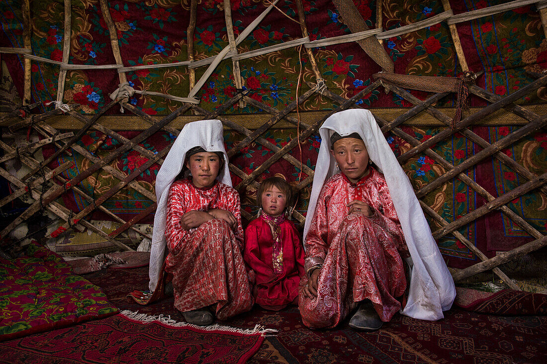Kyrgyz women in yurt, Pamir, Afghanistan, Asia