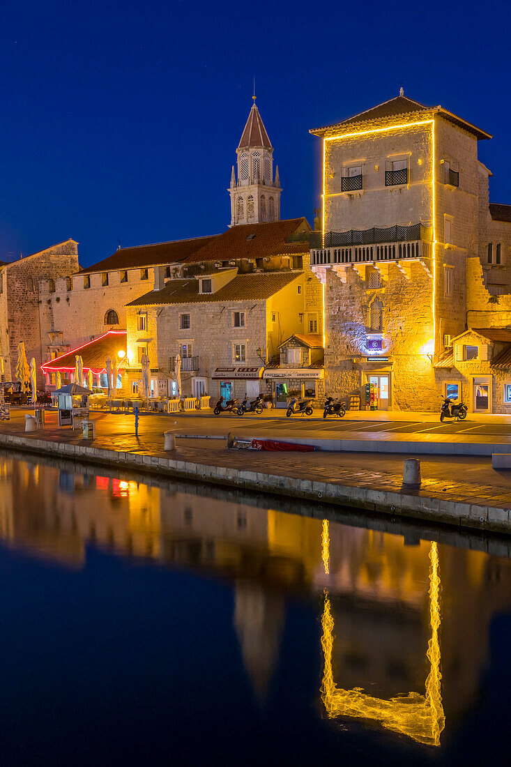 The old town of Trogir at dusk, UNESCO World Heritage Site, Croatia, Europe