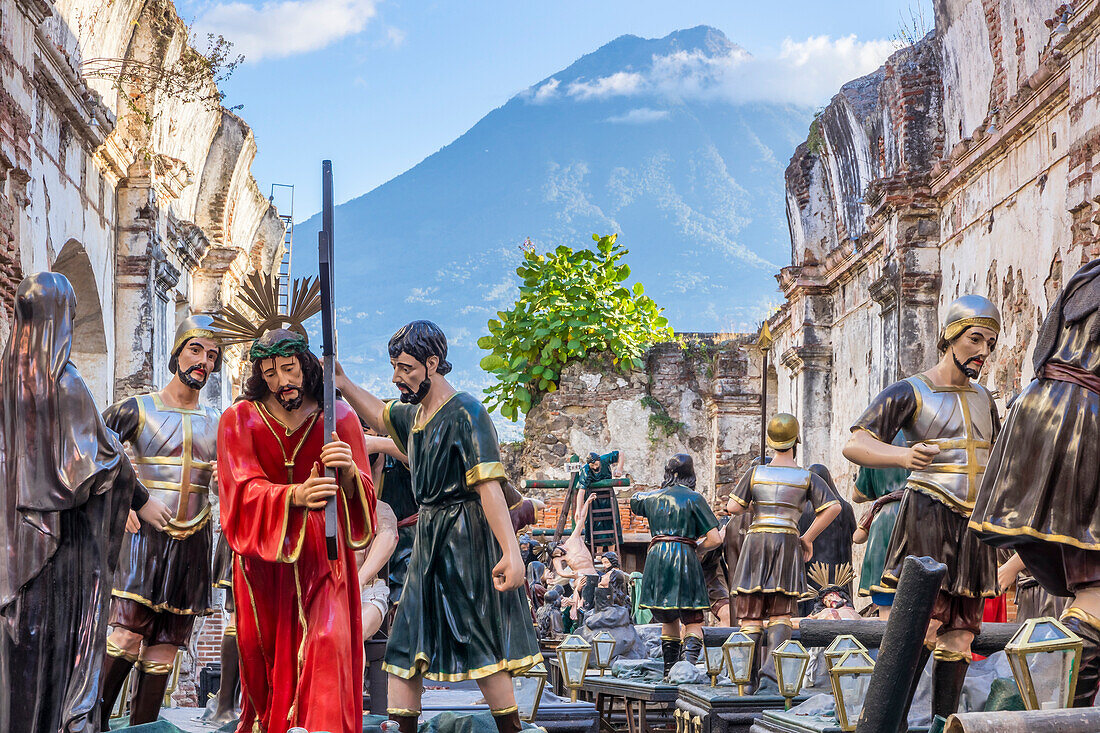 Floats for the Holy Week processions of the Company of Jesus in Antigua, Guatemala, Central America