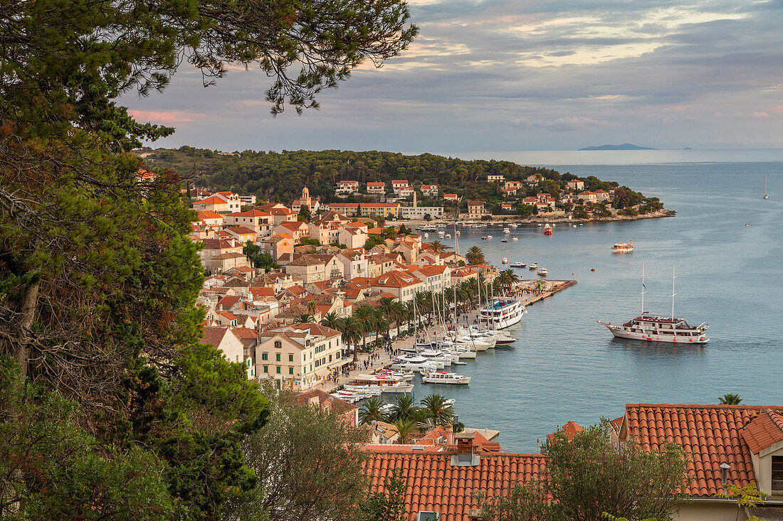 The old town of Hvar Town at sunset, Hvar, Croatia, Europe