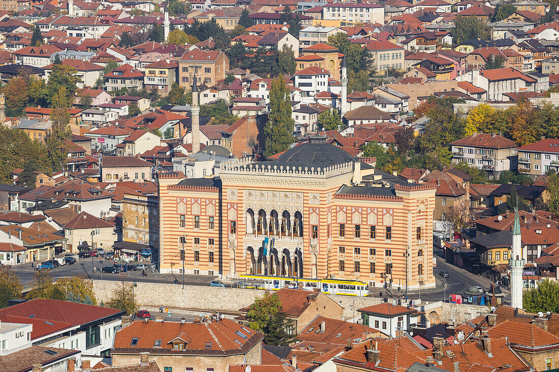 View of City looking towards City Hall, Sarajevo, Bosnia and Herzegovina, Europe