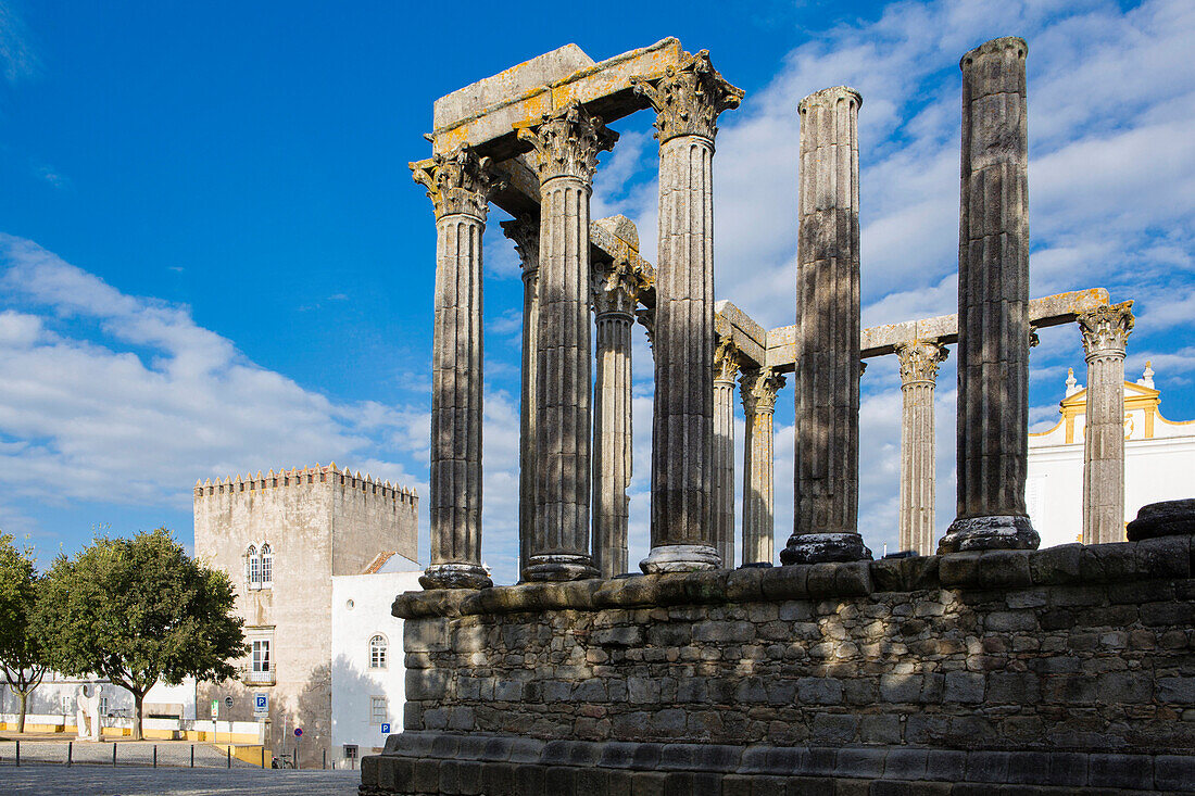 The Roman temple of Diana in the centre of Evora, UNESCOI World Heritage Site, Evora, Portugal, Europe
