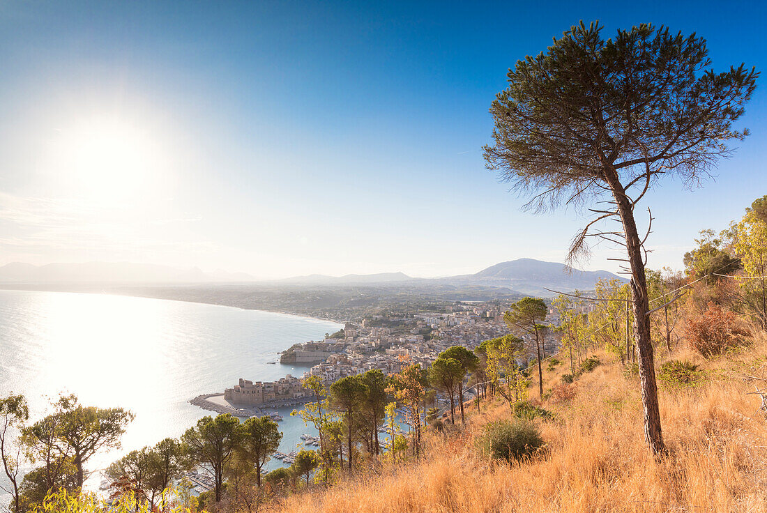 Elevated view of Castellammare del Golfo, province of Trapani, Sicily, Italy, Mediterranean, Europe