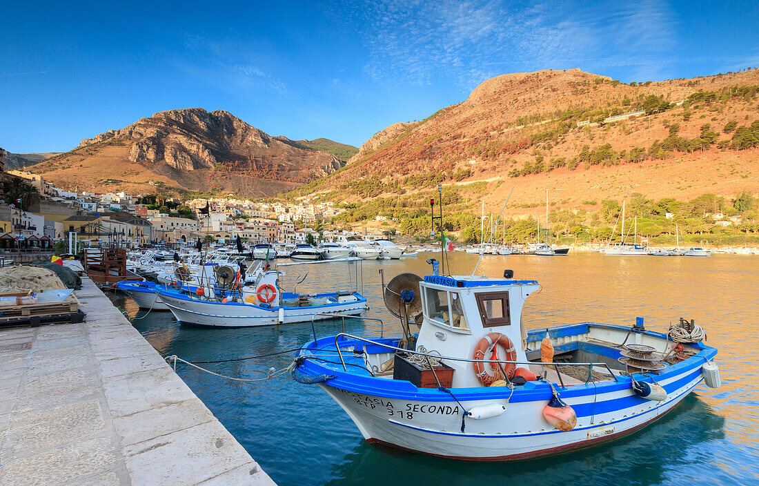 Fishing boats at the harbor, Castellammare del Golfo, province of Trapani, Sicily, Italy, Mediterranean, Europe