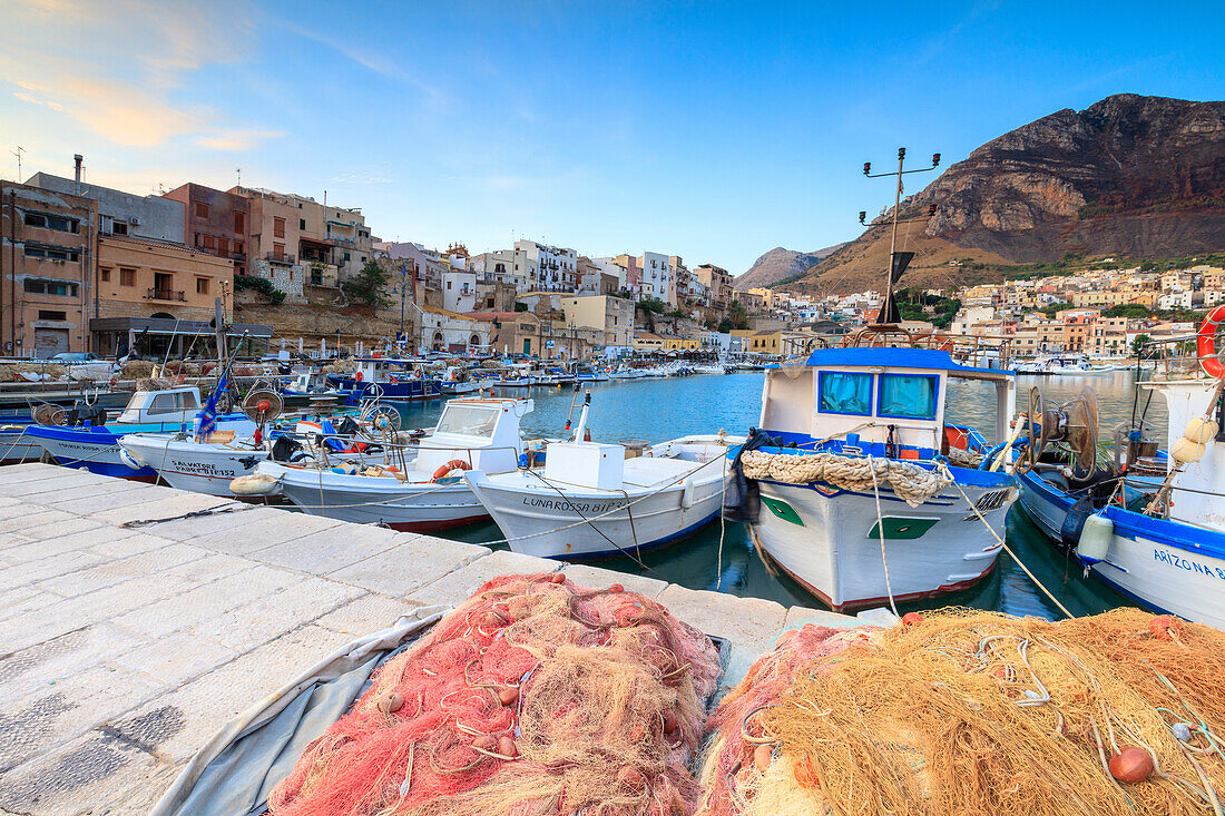 Fishing boats at the harbor, Castellammare del Golfo, province of Trapani, Sicily, Italy, Mediterranean, Europe