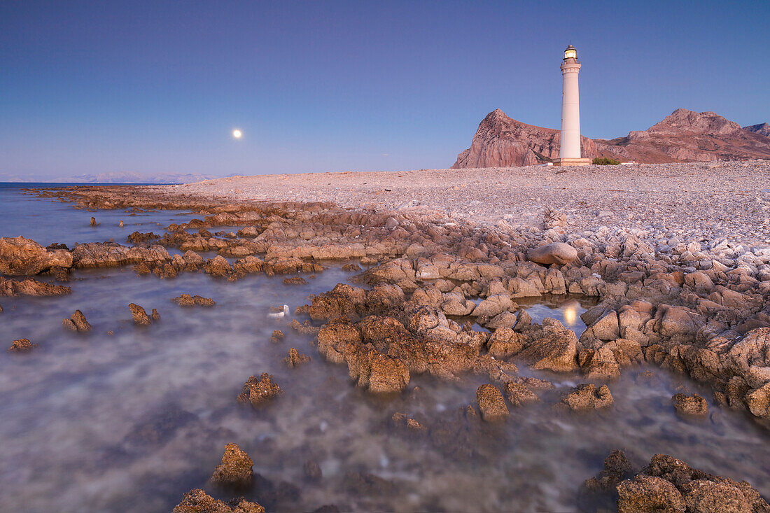 Lighthouse at sunset, San Vito Lo Capo, province of Trapani, Sicily, Italy, Mediterranean, Europe