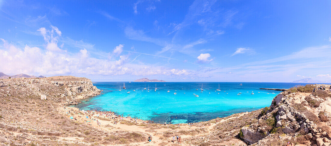 Panoramic of Cala Rossa, Favignana island, Aegadian Islands, province of Trapani, Sicily, Italy, Mediterranean, Europe