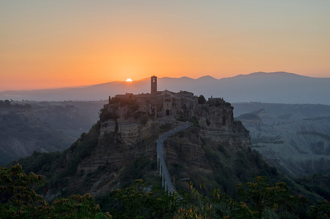Sunrise at Civita di Bagnoregio, a hill-top town, Province of Viterbo, Italy, Europe