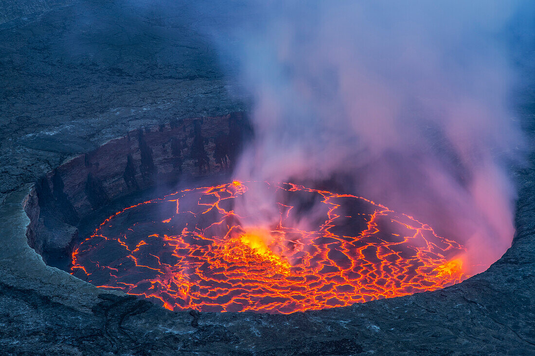 Lava in volcanic crater, Mount Nyiragongo, Virunga National Park, Democratic Republic of the Congo