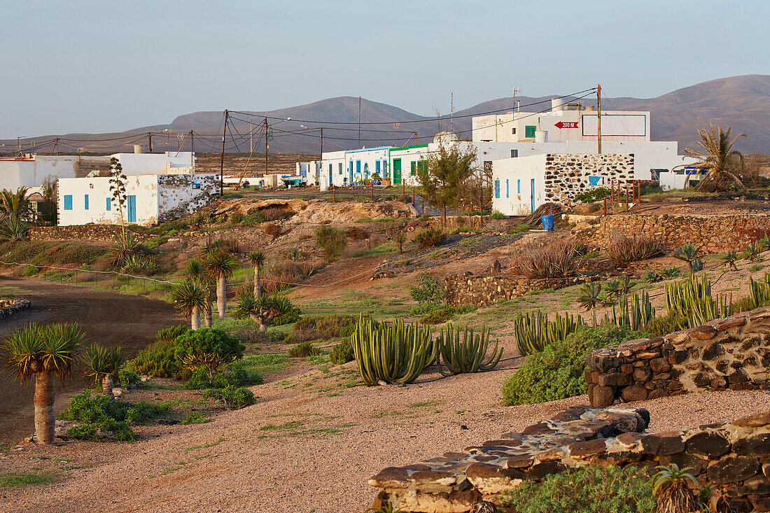Village of Las Salinas near Caleta de Fustes at sunrise, Fuerteventura, Canary Islands, Islas Canarias, Atlantic Ocean, Spain, Europe