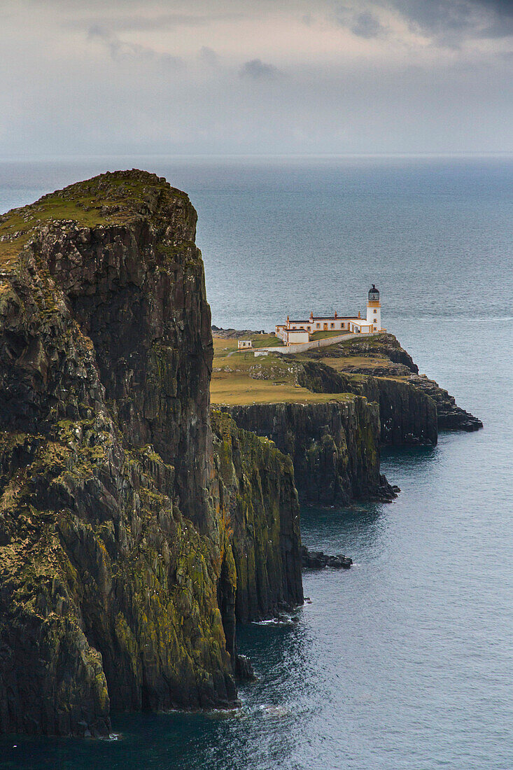 Coastal cliffs and Neist Point Lighthouse, Isle of Skye, Scotland, UK