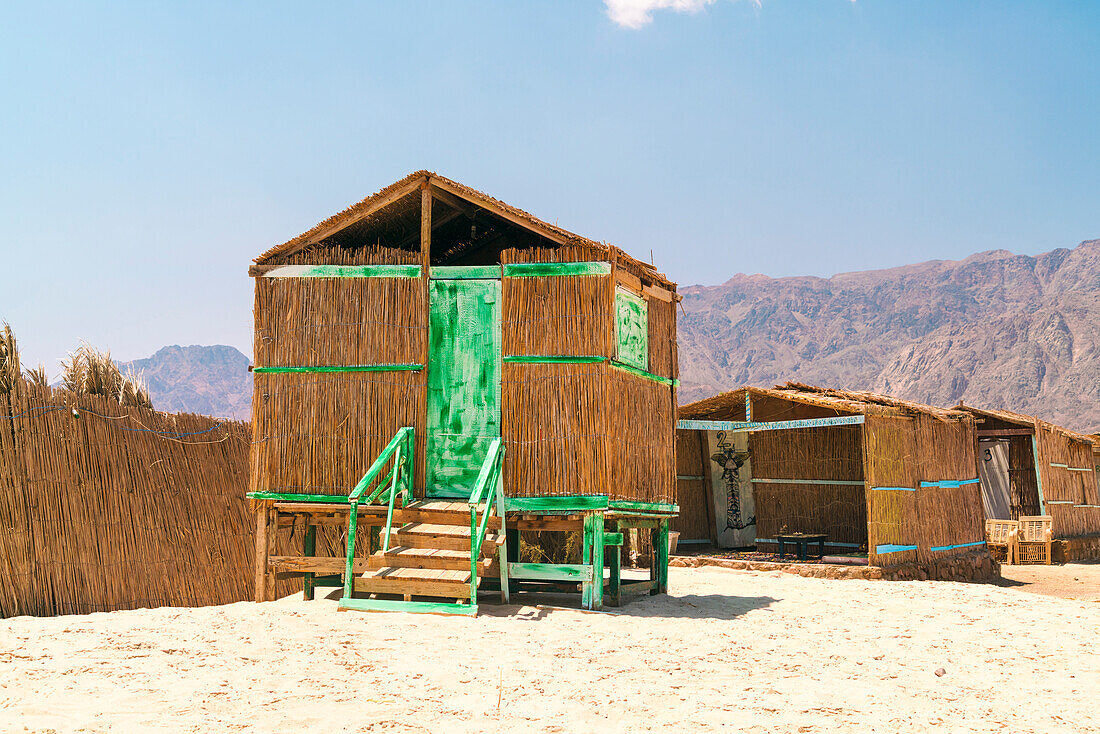 Straw huts for accommodation in southern Sinai close to Nuweiba, Egypt