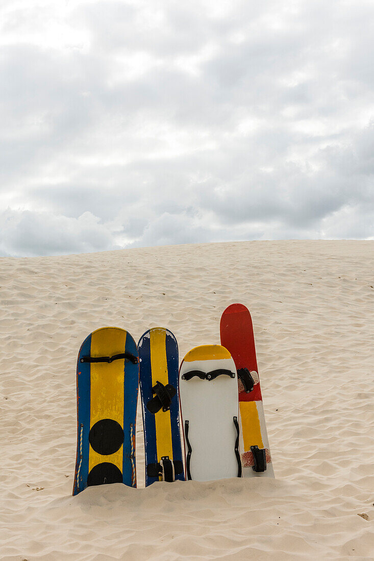 Sand boards in Joaquina dunes, Florianopolis, Santa Catarina, Brazil