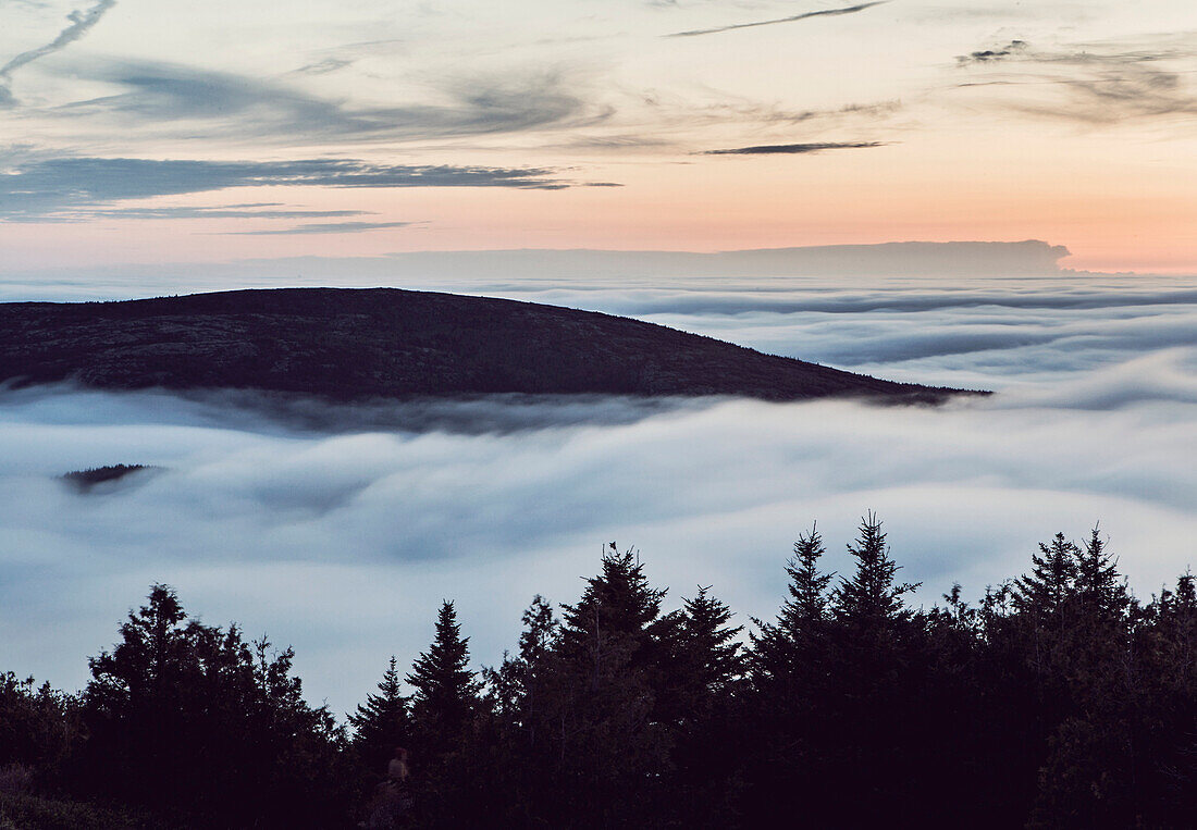 Cadillac Mountain top above clouds, Acadia National Park, Maine, USA