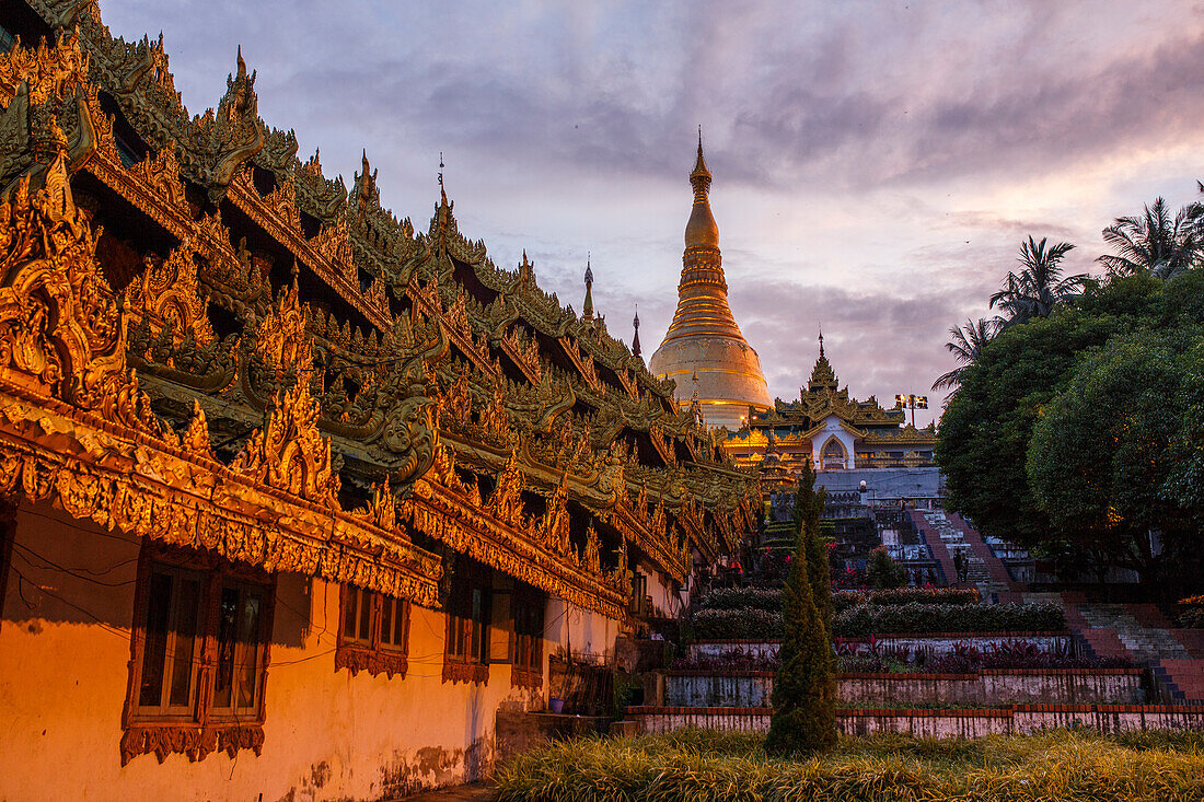 Dusk at Shwedagon Pagoda in Yangon, Myanmar