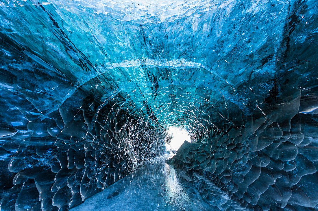 View towards the entrance of a icecave in the Breidar-Merkurjökull glacier, southcoast, Iceland