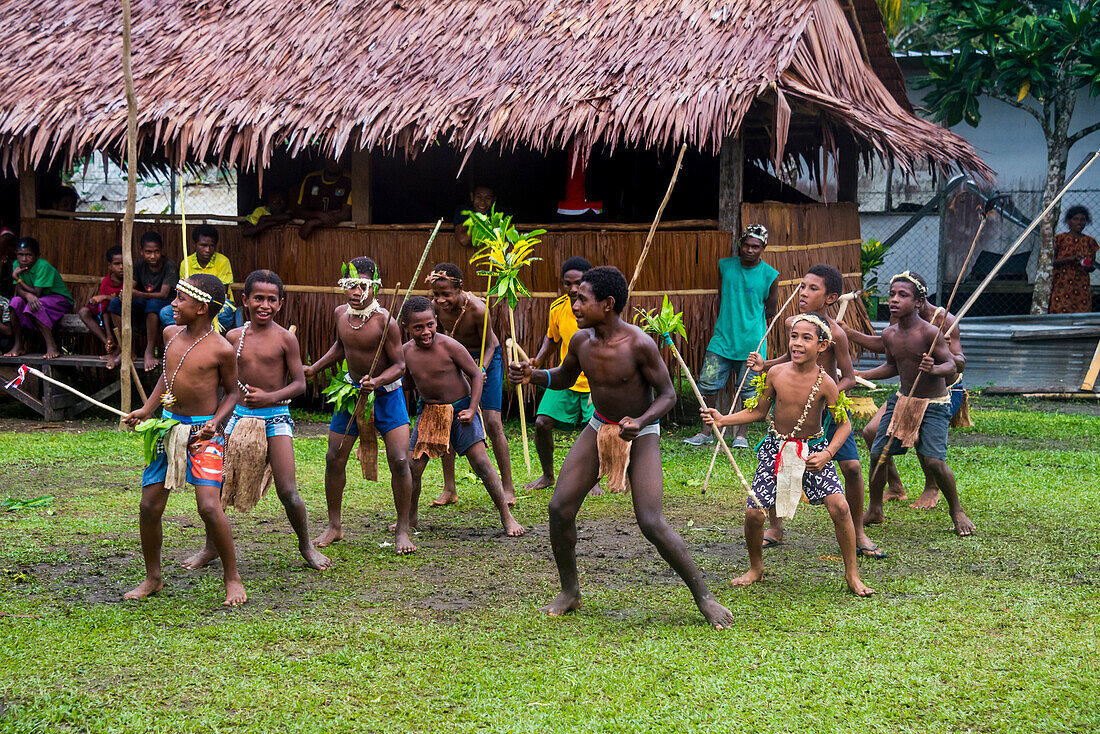 Young people practicing traditional dance, Manus Island, Admiralty Islands, Papua New Guinea, Pacific