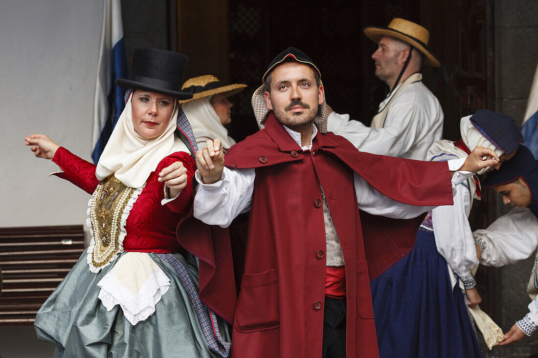 costumes show, folk group, Plaza de Espana, town hall square, Santa Cruz de La Palma, capital of the island, UNESCO Biosphere Reserve, La Palma, Canary Islands, Spain, Europe