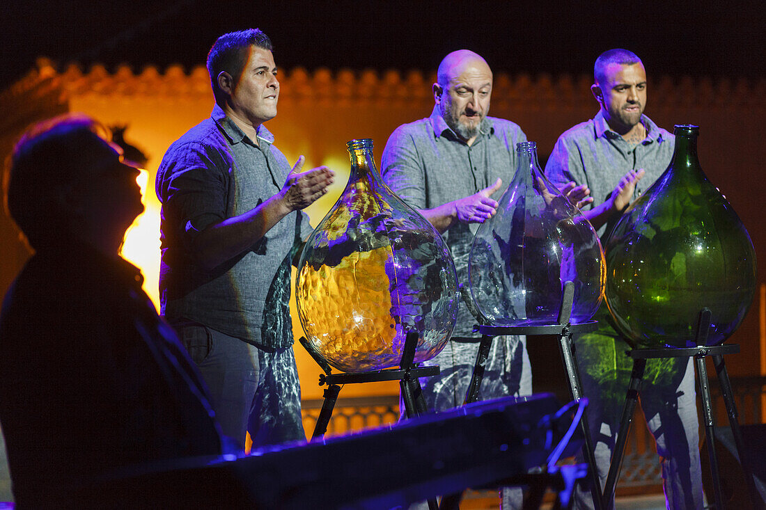 open air concert, percussion with glass containers, music group, Plaza de Santo Domingo, square, Santa Cruz de La Palma, capital of the island, UNESCO Biosphere Reserve, La Palma, Canary Islands, Spain, Europe