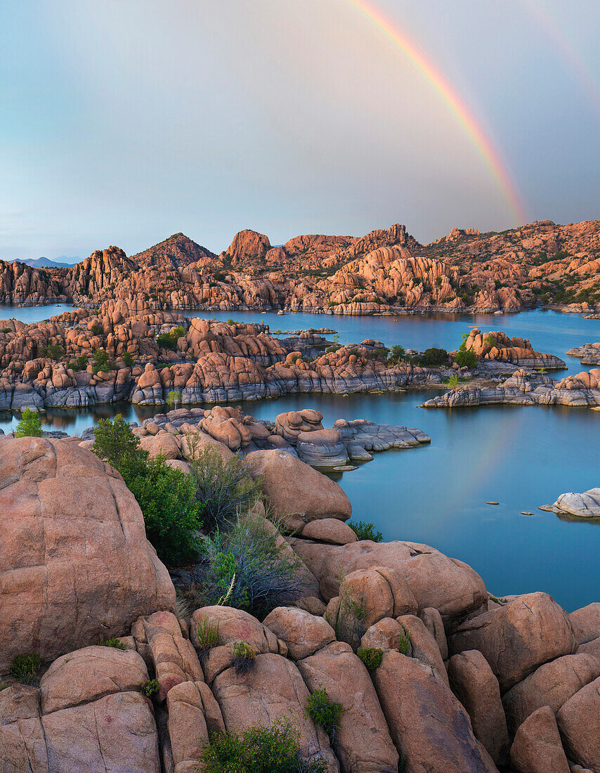 Rainbow over Granite Dells at Watson Lake, Arizona