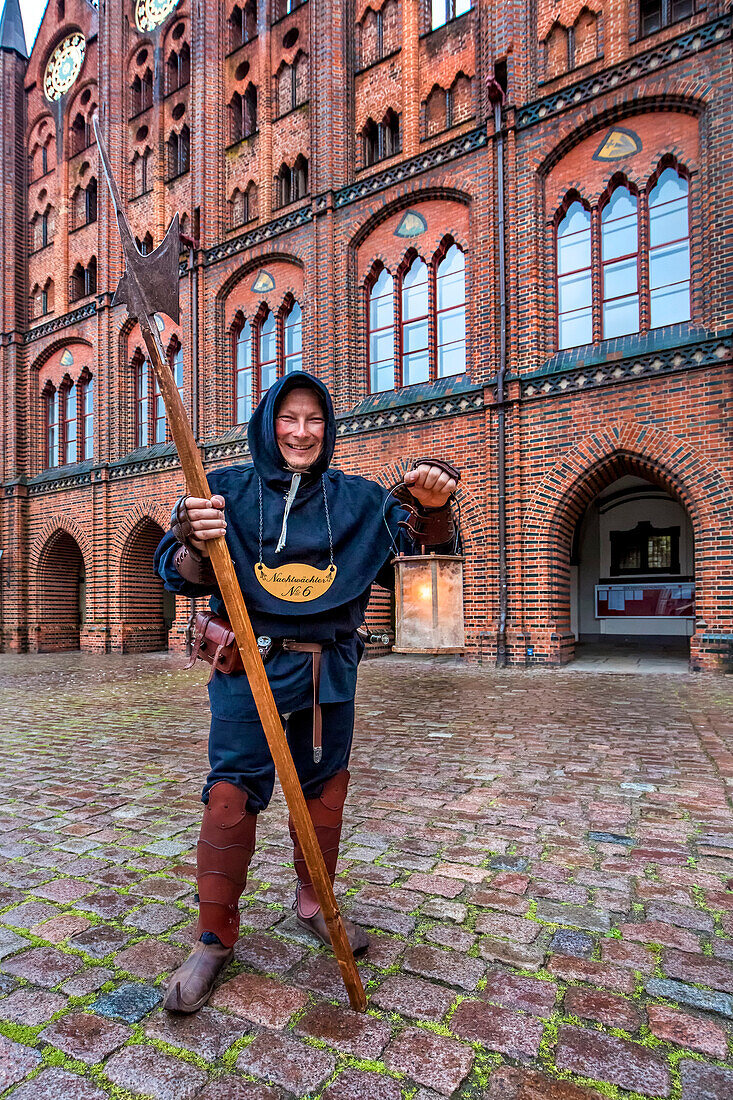 Guided tour with night watchman, town hall, Stralsund, Mecklenburg-Western Pomerania, Germany