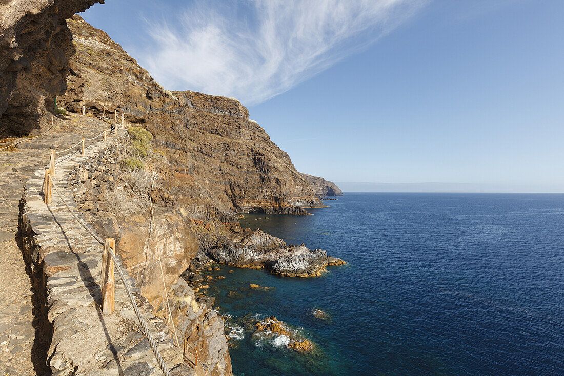 Poris de Candelaria, Cueva de Candelaria, pirates cave, steep coast near Tijarafe, Atlantic, UNESCO Biosphere Reserve, La Palma, Canary Islands, Spain, Europe