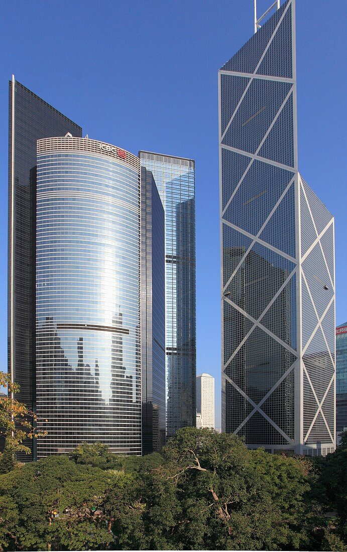 China, Hong Kong, ICBC and Bank of China Buildings, Hong Kong Park,.