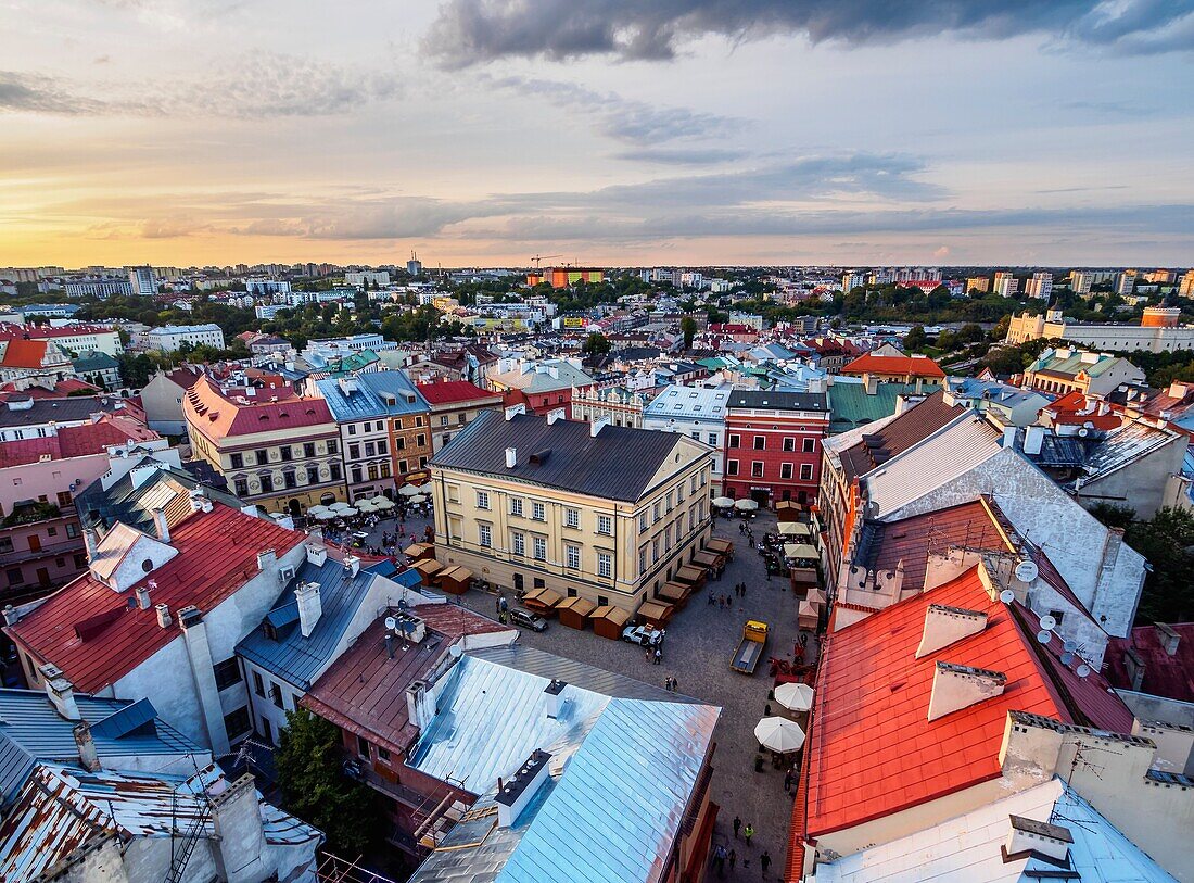 Poland, Lublin Voivodeship, City of Lublin, Old Town, Elevated view of the Market Square.