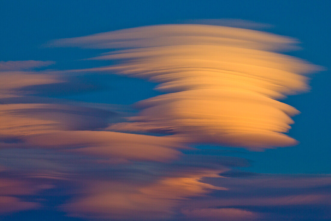 Lenticular clouds at sunset in spring, Patagonia, Argentina