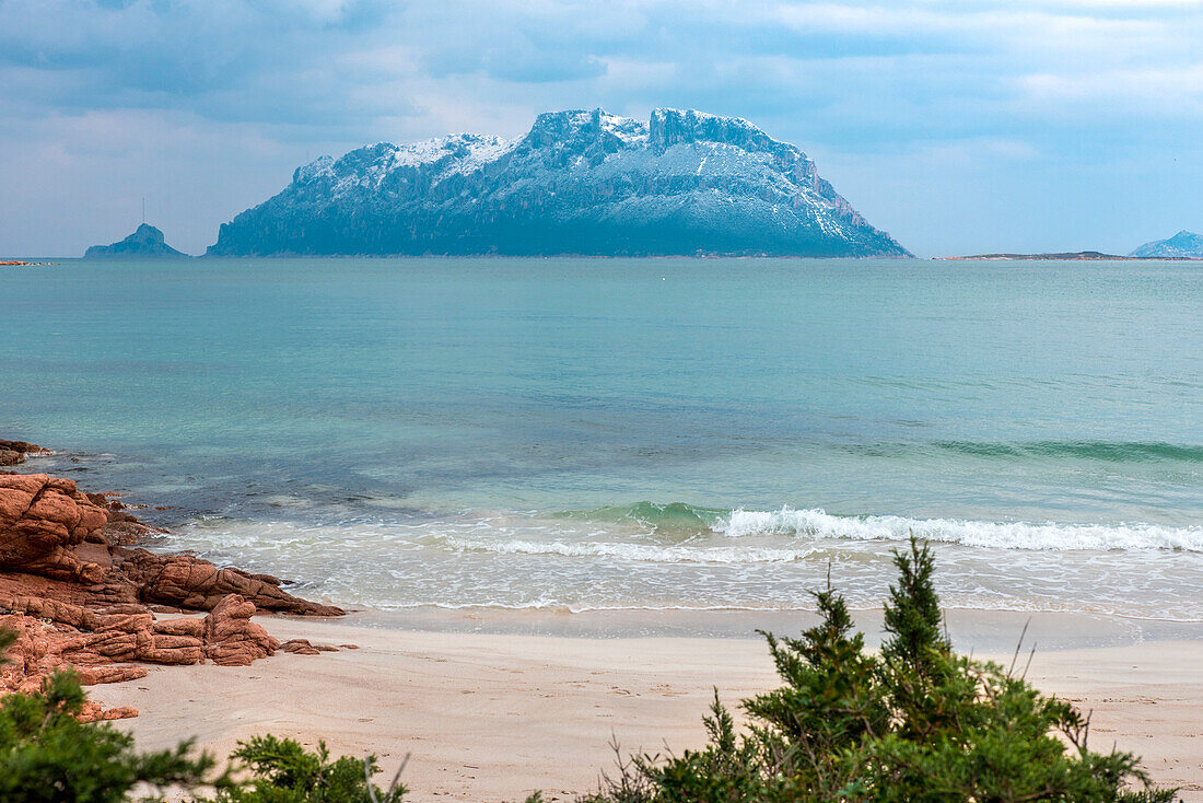 Snow on Tavolara island, Olbia Tempio Province, Sardinia, Italy, Europe.