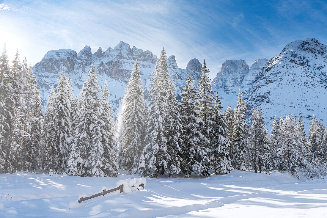 Carbonin / Schluderbach, Dobbiaco / Toblach, Dolomites, province of Bolzano, South Tyrol, Italy, Europe. The massif of Cristallo