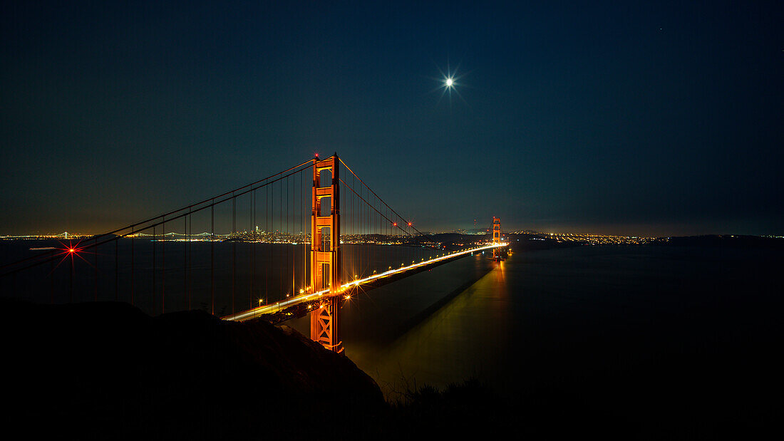 Moonlight at Golden Gate Bridge, San Francisco, California, West Coast, Usa