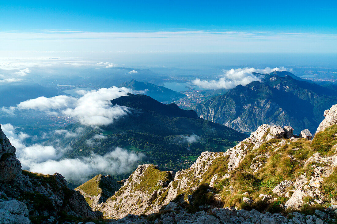 View from the top of Cresta Cermenati, Grigna Meridionale, Lecco, Lombardy, Italy, Europe
