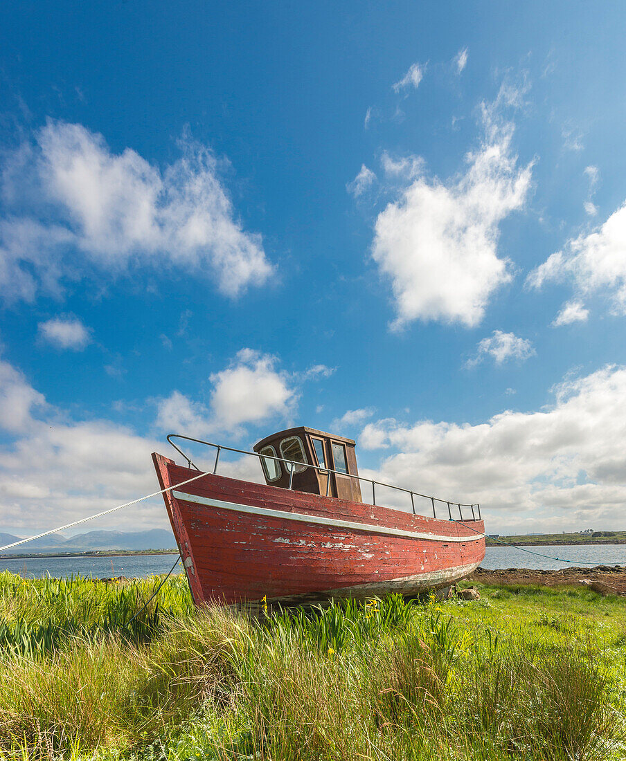 Wooden fishing boat in Roundstone. Co. Galway, Connacht province, Ireland.