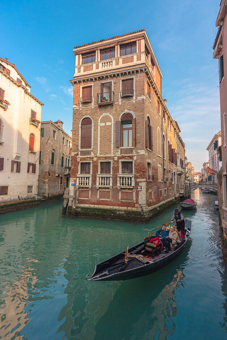 Picturesque view over two water canals in Venice, Veneto, Italy