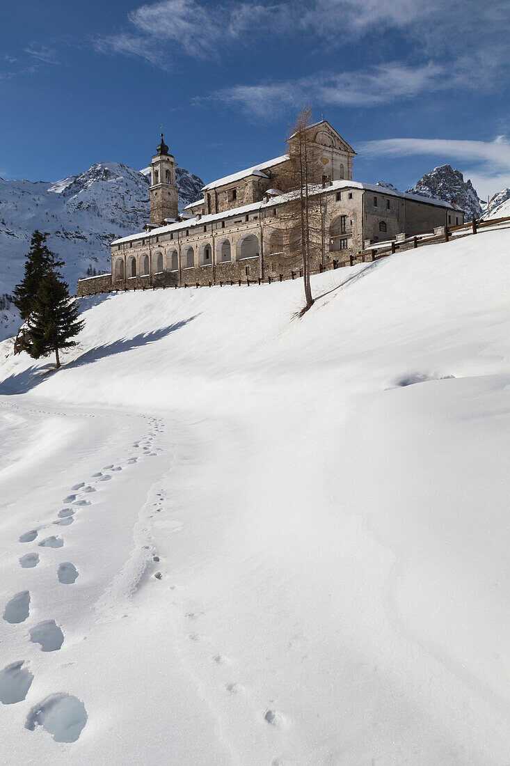 Grana Valley (Valle Grana), Castelmagno, province of Cuneo, Piedmont, Italy. Saint Magnus of Cuneo Sanctuary