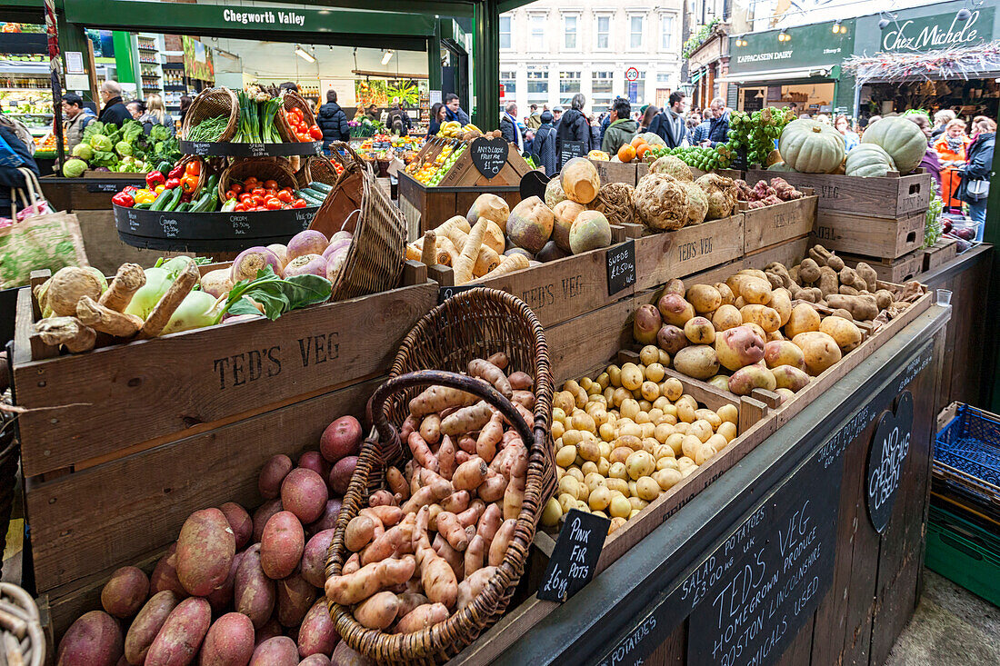 Vegetable stand at Borough Market, London, Great Britain, UK