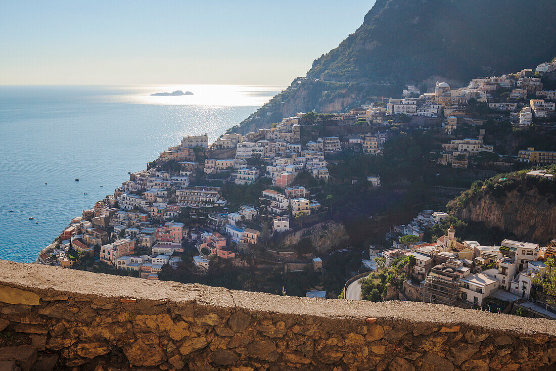 The buildings of Positano from Montepertuso, Amalfi Coast, Salerno, Campania, Italy, Europe