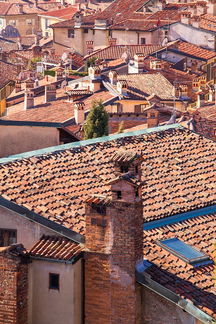 Roofs of the Upper town from above. Bergamo, Lombardy, Italy.