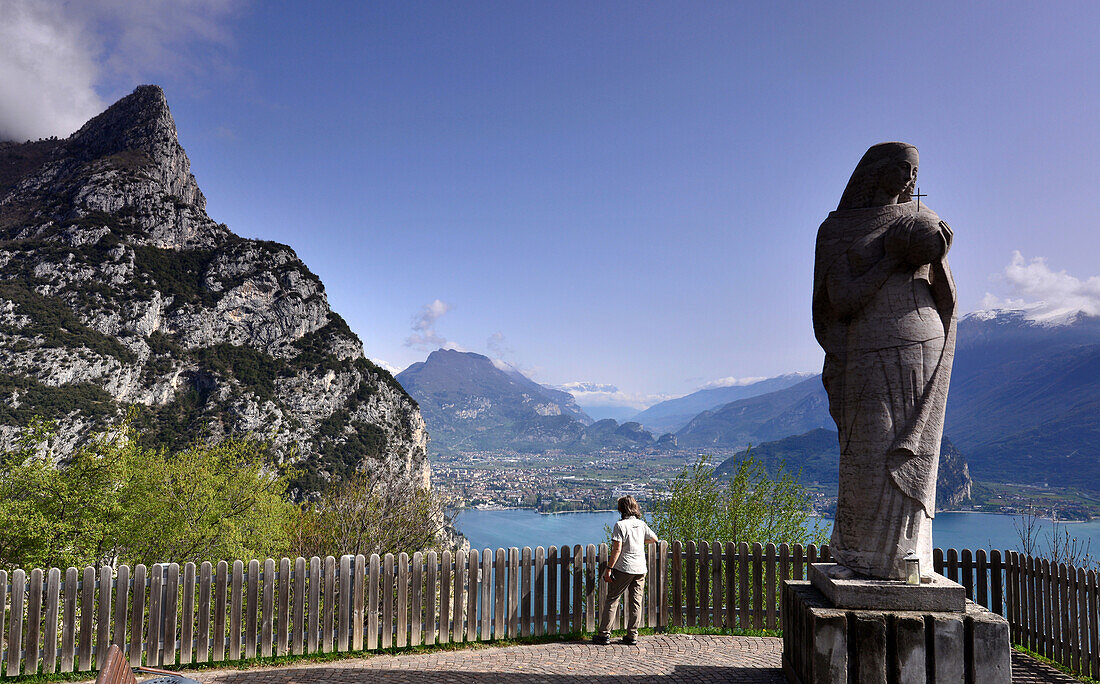 Monument Regine Mundi, view over Riva, Lake Garda, Trentino, Italy