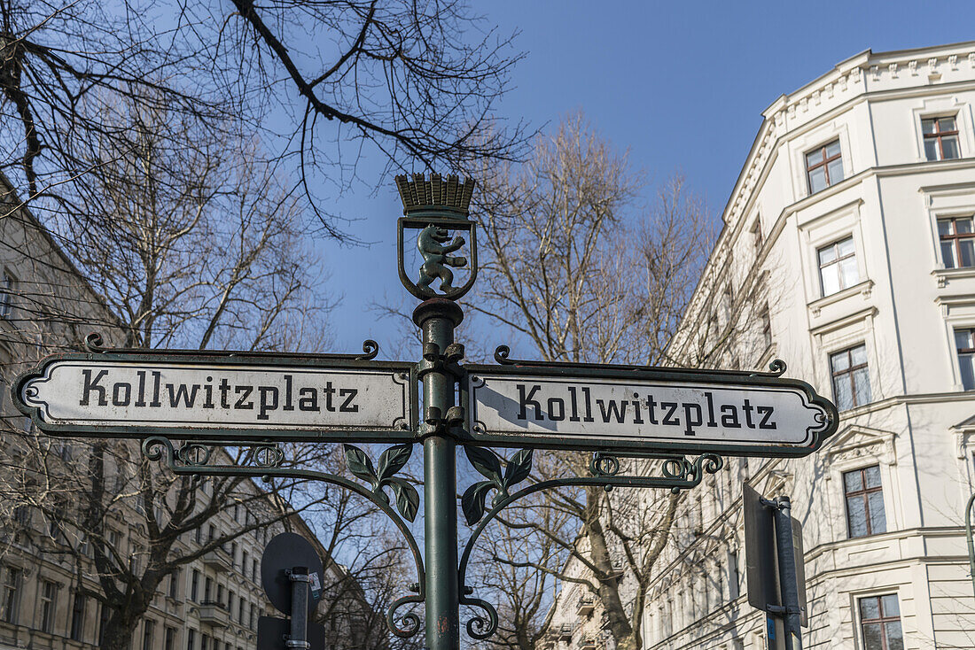 Street sign, Kollwitzplatz,  Prenzlauer Berg, Berlin, Germany