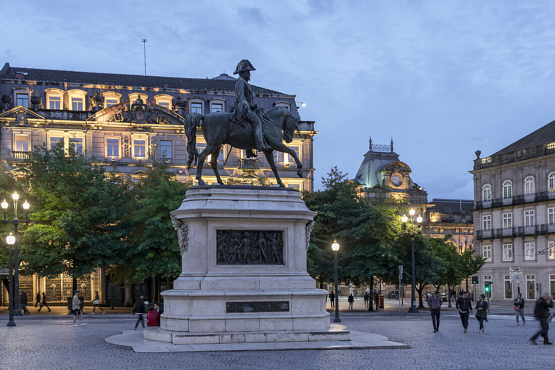 Equestrian statue of King Peter IV The Liberator on Liberty Square in Porto, Portugal