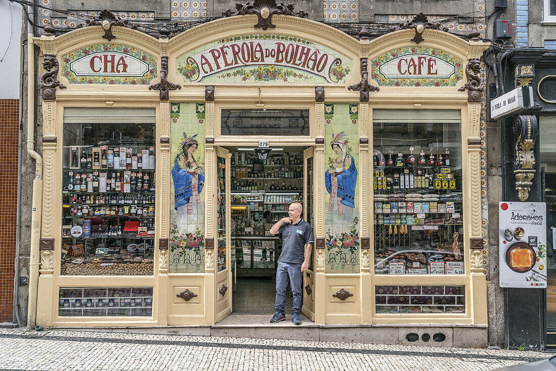 A Perola do Bolhao , Feinkostgeschaeft, Jugendstilfassade,  Porto, Portugal