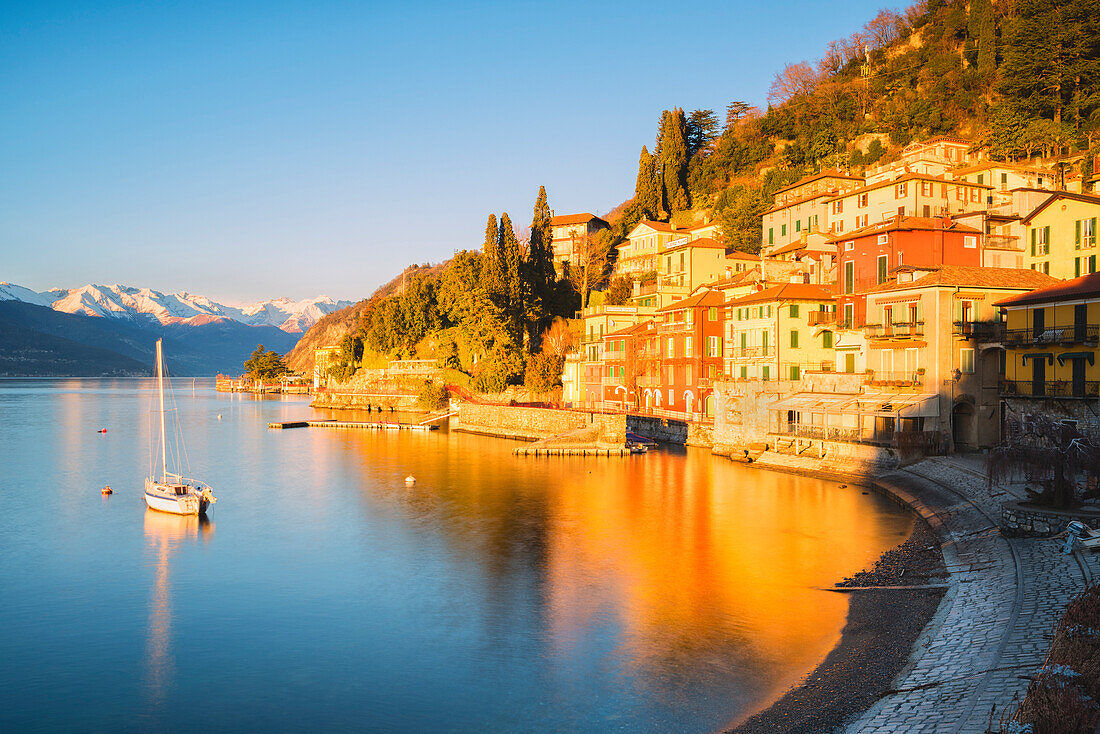 Varenna, Como lake at sunset, Lombardy district, Italy, Europe.