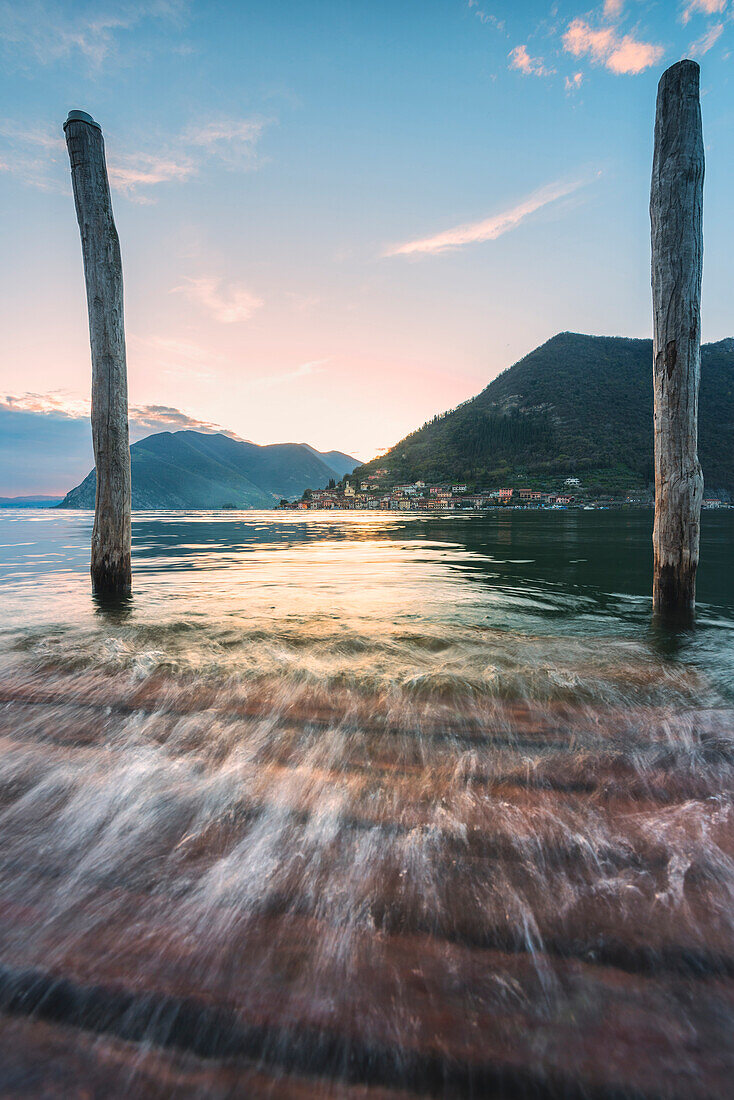 Iseo lake at sunset, Lombardy district, Brescia province, Italy.