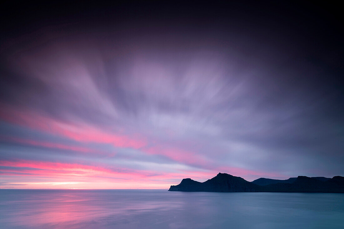 Clouds on ocean at dawn, Kalsoy Island, Faroe Islands