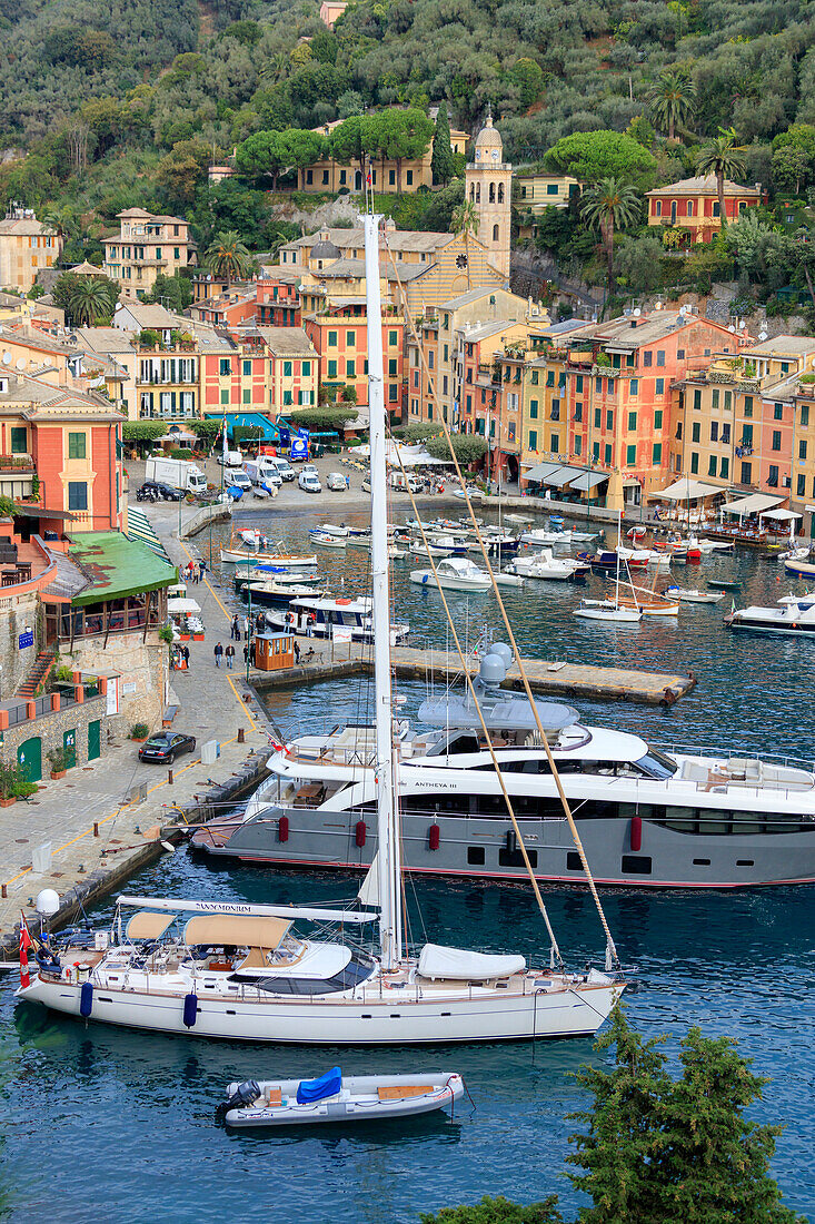 Yacht in the harbor of Portofino, province of Genoa, Liguria, Italy