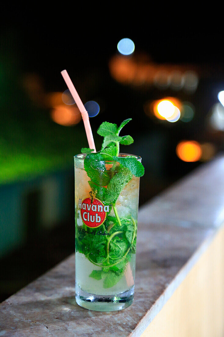 Mojito drink with mint leaves and Havana Club rum, Trinidad, Cuba