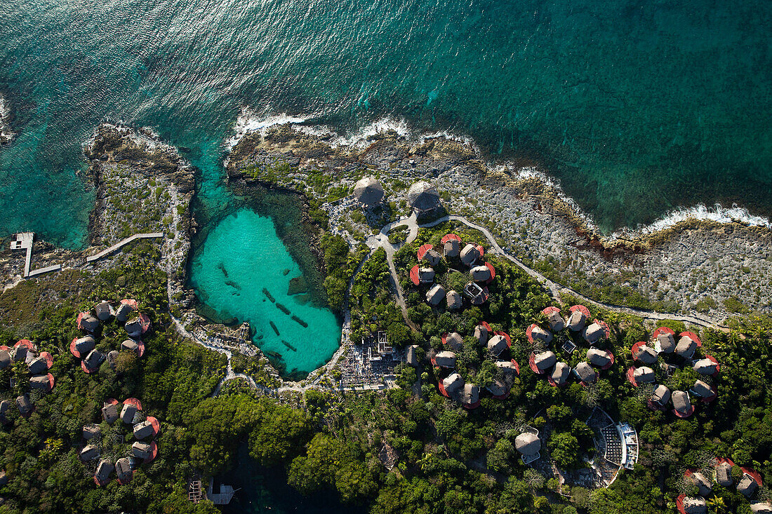 Aerial view of Riviera Maya resort and coastline, Quintana Roo, Mexico